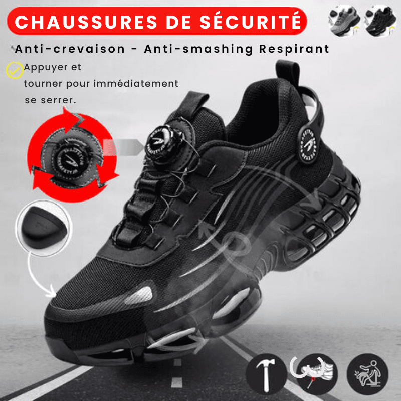 Henner Z90 Chaussures de sécurité ultralégères et résistantes à l'usure avec boucle rotative à embout d'acier