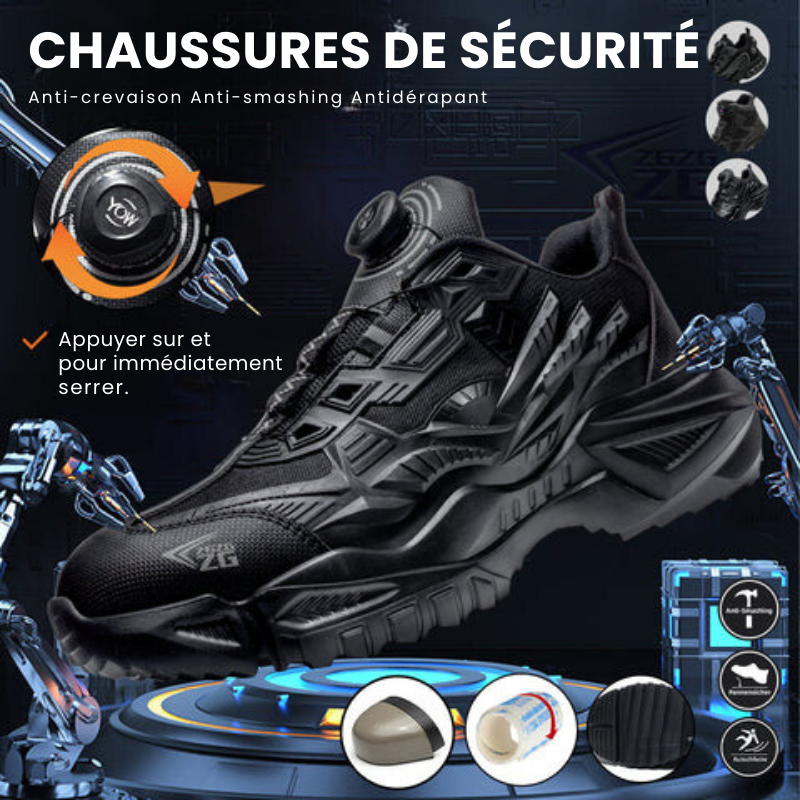 Fanmalls S3 Chaussures de sécurité ultralégères et résistantes à l'usure avec embout en acier-boucle pivotante-3